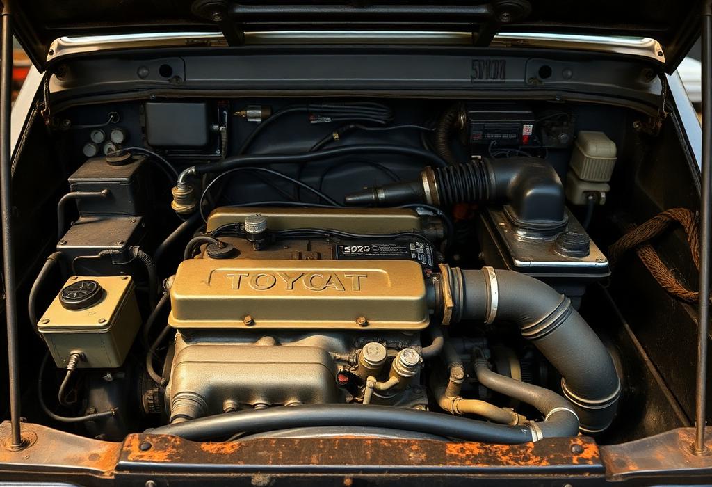 Rebuilt Toyota 2F inline-six engine in the engine bay of a 1987 Land Cruiser